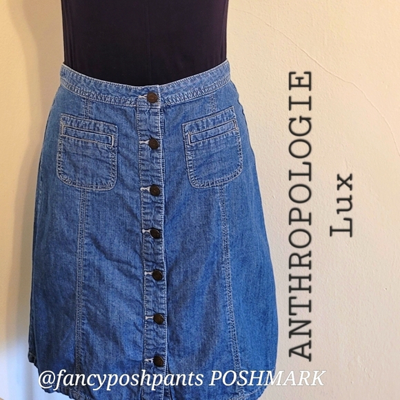 Lux Dresses & Skirts - ANTHROPOLOGIE LUX brand A-line midi denim jean skirt many fine quality details
